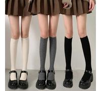 Shein 1/3 pares de calcetines altos para mujer, transpirables y antideslizantes, adelgazantes, de media pantorrilla, de unicolor, estilo JK, moda Y2K/escola