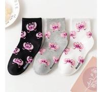 Shein 1/3 pares de calcetines con diseño de tentáculos de Stitch rosa de Disney, calcetines casuales suaves, cómodos y transpirables, adecuados para uso dia