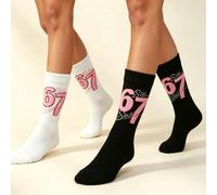 Shein 1/3 pares de calcetines negros para mujer, diseño de nicho con número 67, calcetines de media caña, moda Y2K, personalizados con número en inglés, cal