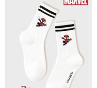 Shein 1/3 pares de calcetines oficiales de dibujos animados de Marvel, calcetines de rayas negras y blancas para hombre, frescos y transpirables para el ver