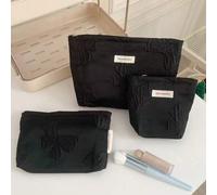 Shein 1-3 piezas Bolso organizador de cosméticos multifuncional con lazo negro, bolsa con cremallera portátil para almacenar lápiz labial, brochas, producto