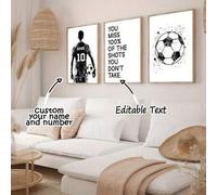 Shein 1/3 piezas Camiseta de equipo de fútbol personalizada con impresión digital en lienzo - Arte de pared personalizado para fanáticos del deporte, regalo