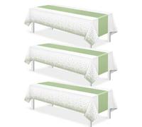 Shein 1/3 piezas Juego de mantel decorativo blanco y verde, mantel de plástico blanco, camino de mesa impreso en verde, mantel rectangular desechable, adecu