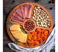 Shein 1/3 piezas Plato de queso de bambú con 5 compartimentos, bandeja de servir multifuncional para chips, salsas de leche, verduras, nachos, appetizers y