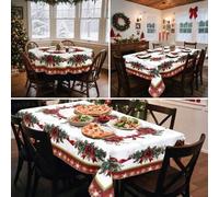 Shein 1/36 piezas Mantel decorativo impreso digitalmente con diseño de corona de Navidad y lazo - Rectangular y redondo de poliéster lavable, adecuado para