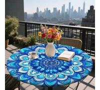 Shein 1/36 piezas Mantel redondo de 48 in/54 in con estampado digital de patrón retro y contraste bohemio, mantel elástico para protección, resistente a ara