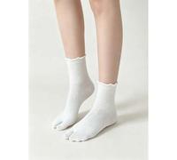 Shein 1/4 par de calcetines versátiles minimalistas a media pantorrilla con rayas verticales, ribete de volantes, diseño divertido de pezuña de cerdo y punt