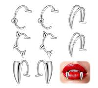 Shein 1/4 pares de anillos falsos para labios con dientes de vampiro, piercing falso para labios ajustable sin perforación, cuff para labios y pendientes cu