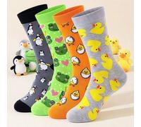 Shein 1/4 pares de calcetines de media caña unisex de moda y lindos con diseños de patrones de rana, pato, pingüino y pollo, suaves y cómodos, excelente opc