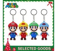 Shein 1/4 piezas Bloques de construcción de dibujos animados lindos, llaveros colgantes de Mario, bolsas de pareja de Super Mario, llaveros colgantes, la m