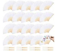 Shein 1/5/10/20/30/50 piezas Abanico plegable de papel blanco a mano de bambú, abanico plegable para boda, fiesta, decoración DIY, caligrafía, práctica de p