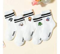 Shein 1/5/10 pares de calcetines blancos tipo tripulación/tobilleros para niños/niños, con decoración de dibujos animados de Avengers, calcetines deportivos