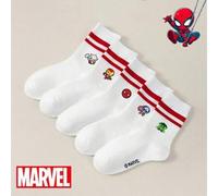 Shein 1/5 par de calcetines con estampado de Marvel Spiderman, Iron Man, Hulk, Thor para niños y niñas, para uso diario/obsequio de fiesta/Pascua/primavera/