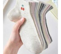 Shein 1/5 pares de calcetines bajos para mujer, calcetines cortos y respirables con lindos diseños de cereza, lazo, manzana, helado, calcetines invisibles d