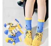 Shein 1/5 pares de calcetines cómodos de detective de pokemon pikachu, adecuados para todas las estaciones