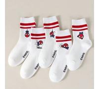 Shein 1/5 pares de calcetines cortos con estampado de Spider-Man de Marvel, calcetines de tobillo para niñas/niños/niños, casual/fiesta/regalo de Pascua, de