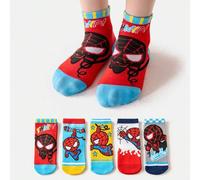 Shein 1/5 pares de calcetines cortos de verano para niños/niñas/niños con diseño de Marvel Spider-Man, patrones de moda, suaves y transpirables, adecuados p