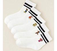 Shein 1/5 pares de calcetines de media caña con estampado de Chase de Paw Patrol para niños, blancos con puños a rayas negras, con el vibrante estampado de