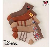 Shein 1/5 pares de calcetines de media caña elásticos con estampado de Minnie Mouse y Mickey Mouse de Disney para niñas, calcetines casuales a rayas vintage