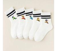 Shein 1/5 pares de calcetines estilo infantil de Paw Patrol con estampado de superpoderes en forma de hueso, de doble barra acanalada, puros y transpirables