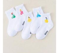 Shein 1/5 pares de calcetines lindos de princesas Disney, para niños/niñas, regalo diario/de fiesta/de Pascua, con patrones de Elsa y sirena, calcetines has