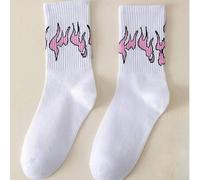 Shein 1/5 pares de calcetines unisex de media caña con diseño de nicho, llama rosa con borde negro en contraste, textura de rayas verticales estilo retro am