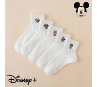 Shein 1/5 pares, Mickey Mouse, Minnie Mouse, Daisy, Donald Duck Juego de calcetines de media caña con patrón de dibujos animados bordados para mujer, calcet