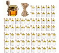 Shein 1.5oz Tarros de miel de vidrio hexagonales mini - 12/20/36/50/60 piezas Tarros de miel con cuchara de madera, tapa dorada, encanto de abeja, arpillera
