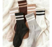 Shein 1/6 par de calcetines de media caña de unicolor y rayas, cómodos y casuales, versátiles para uso diario, estilo universitario, adecuados para la tempo