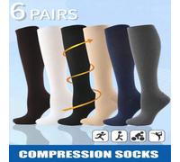 Shein 1/6 pares de calcetines de compresión de fibra de cobre, calcetines hasta la rodilla de 15-20 mmHg adecuados para ciclismo, fútbol, baloncesto y corre