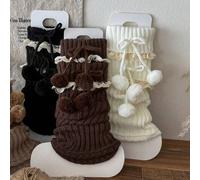 Shein 1/6 pares de calentadores de pierna gruesos y versátiles con pompones de colores y encaje, estilo universitario, adecuados para primavera, otoño e inv