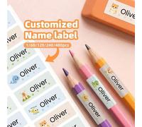 Shein 1/60/120/240/480 piezas Etiquetas de texto personalizables con patrón, pegatinas de PVC personalizadas a prueba de agua y aceite, adecuadas para bolíg