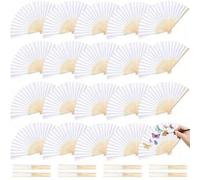 Shein 1-60 piezas Abanico de mano de papel, abanico plegable de bambú, abanicos portátiles de bambú DIY, abanicos decorativos para fiesta de cumpleaños, par