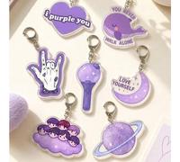 Shein 1/7 piezas Llavero de acrílico con tema púrpura B-T-S, Corazón Bangtan, Lightstick, Ballena púrpura y personaje chibi, Encanto de bolsa de amistad K-P