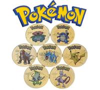 Shein 1/8 piezas Moneda conmemorativa dorada de Pokémon, insignia conmemorativa de dibujos animados de Pocket Monsters, colección, juego, pequeños regalos,