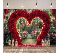 Shein 1 Arco de corazón con rosa roja romántica - Telón de fondo con forma de corazón de poliéster con luces de hadas y linternas, adecuado para decoración