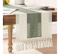 Shein 1 Bandera de mesa estilo bohemio, Bandera de mesa tejida a mano, Decoración del hogar, Bandera de mesa con borlas, Adecuada para restaurantes de estil