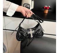 Shein 1 Bolso de mano de piel con estampado de cocodrilo negro, bolso cruzado con decoración Y2K, bolso de hombro estilo gótico punk rock, con correas ajust