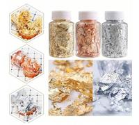 Shein 1 botella 3g Láminas de oro metálico, láminas de aluminio, láminas de cobre, láminas de oro, láminas de plata, láminas de oro rosa para arte de uñas,