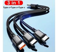 Shein 1 Cable de carga USB con 3 divisores de tipo C, cable de carga rápida de 6A para teléfono móvil, batería portátil, afeitadora, compatible con iPhone,