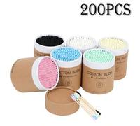 Shein 1 caja de 200 unidades de bastoncillos de algodón de bambú natural de doble cabeza, bastoncillos de algodón desechables suaves y cómodos para manicura