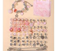 Shein 1 caja de cuentas con orificio grande de aleación con cuentas de vidrio, Set de cadena Diy con cierre de langosta, accesorios de joyería para niñas