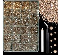 Shein 1 caja de decoraciones de uñas de arte con rhinestones de color champán de ABS surtidos, estilo gótico, pinzas para rhinestones planos redondos de var