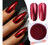 Shein 1 caja de polvo de espejo metálico rojo, adecuado para Navidad y Día de San Valentín, polvo de uñas holográfico rojo para manicura DIY con brillo, dis