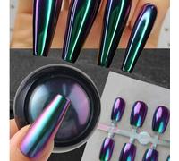 Shein 1 caja de polvo para uñas que cambia de color de degradado de morado a azul, pigmento en polvo con efecto espejo metálico Y2K, polvo brillante con tra