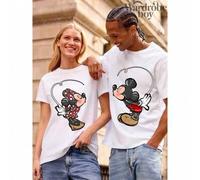 Shein 1 camiseta estampada de Disney, conjunto a juego de Mickey y Minnie, unisex, camiseta de algodón de alta calidad, apta para todas las estaciones, cómo