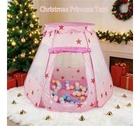 Shein 1 Carpa de juego infantil hexagonal rosa - No requiere montaje, carpa portátil y plegable para niños con diseño hueco en forma de estrella y corazón,