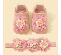 Shein 1 cintillo de princesa decorado con flores para bebés niñas + 1 pieza de calcetines antideslizantes para primeros pasos, un regalo de amor para el Día