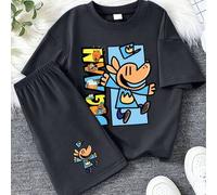 Shein 1 Conjunto de Camiseta de Manga Corta y Pantalones Cortos para Niños y Adolescentes, con Estampado de Perro Detective de Dibujos Animados - Regalo Per