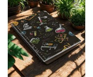 Shein 1 Cuaderno de espiral tamaño A5 con tema científico (páginas rayadas) - Cuaderno de experimentos portátil, adecuado para el campus, cursos STEM, notas